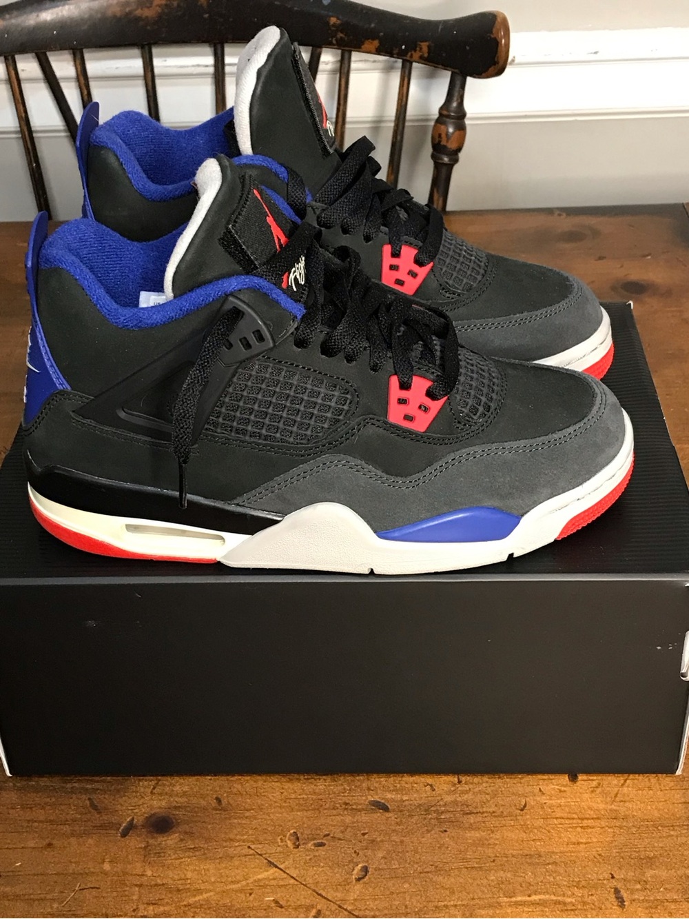 Nike Air Jordan 4 Retro Rare Air Black FireRed Royal Blue Sz 6.5Y In Box